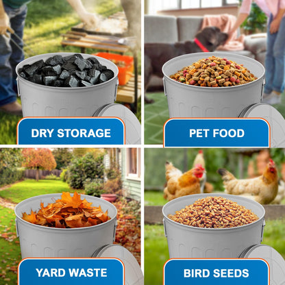 Plexon Large Metal Trash Can with Lid 20 Gallon, Decorative Outdoor Trash Can Heavy Duty Galvanized Metal Bucket with Lid for Garage Workshop Ash Storage Farmhouse, Gray