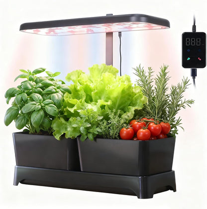 Indoor Garden Led Grow Light Planter Pots, Herb Kitchen Garden Grow Kit, Full Spectrum LED Plant Light for Plants, Height Adjustable Growing Lamp with Intelligent Controller (Black, 16*6.3*7.1 inch)