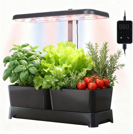 Indoor Garden Led Grow Light Planter Pots, Herb Kitchen Garden Grow Kit, Full Spectrum LED Plant Light for Plants, Height Adjustable Growing Lamp with Intelligent Controller (Black, 16*6.3*7.1 inch)