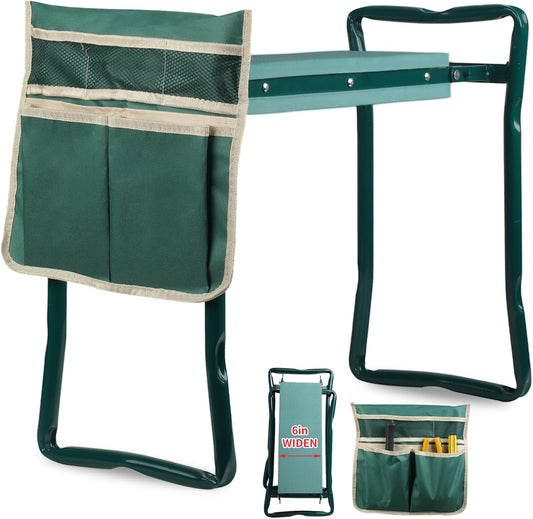 Garden Kneeler and Seat, Portable Foldable Gardening Kneeling Bench Stool with Tool Pouch and EVA Foam Kneeling Pad, Gardening Gifts for Women, Men, Gardeners, Seniors