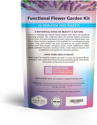 36 Variety Flower & Wildflower Seeds Garden Kit | Annual & Perennial Pollinator Mix with Cut Flowers for Bees, Butterflies & Bouquets | Non-GMO Heirloom Starter Pack – Survival Garden Seeds