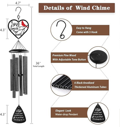 Memorial Sympathy Gifts, 36" Memorial Wind Chimes for Loss of Loved One, Cardinal Sympathy Wind Chimes, Bereavement Condolence Remembrance Gift for Loss of Mom Dad