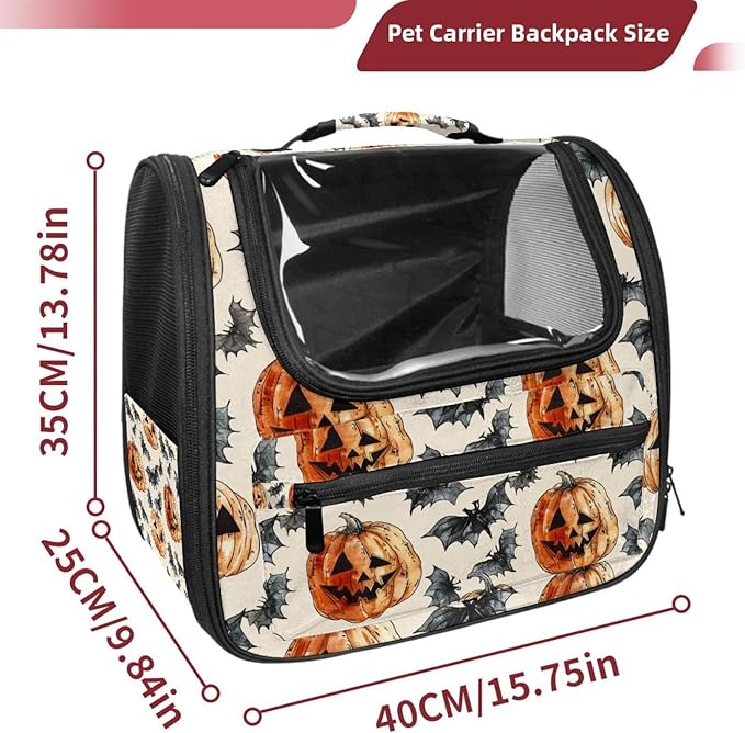 Dog Carrier Backpack for Small Pets - Cat & Dog Backpack for Hiking, Camping or Travel, Pumpkin Helloween0