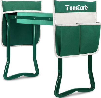 TomCare Upgraded Garden Kneeler Seat Widen Soft Kneeling Pad Garden Stools Garden Bench with 2 Large Tool Pouches Outdoor Foldable Gardening Gifts for Women Men Gardeners, Green