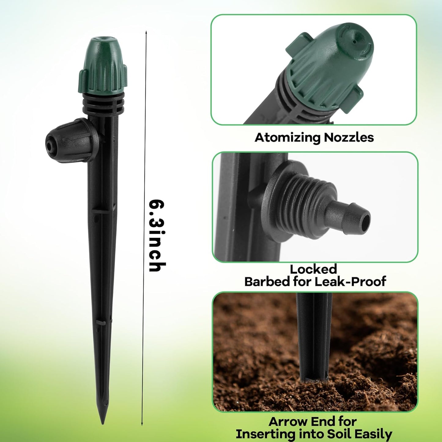 30Pcs Irrigation Misters Emitters for 1/4" Drip Tubing,Adjustable 360 Degree Automatic Atomizing Nozzles on 6.3" Arrow Stake Micro Spray Irrigation Kits for Patio Misting Plant Watering System