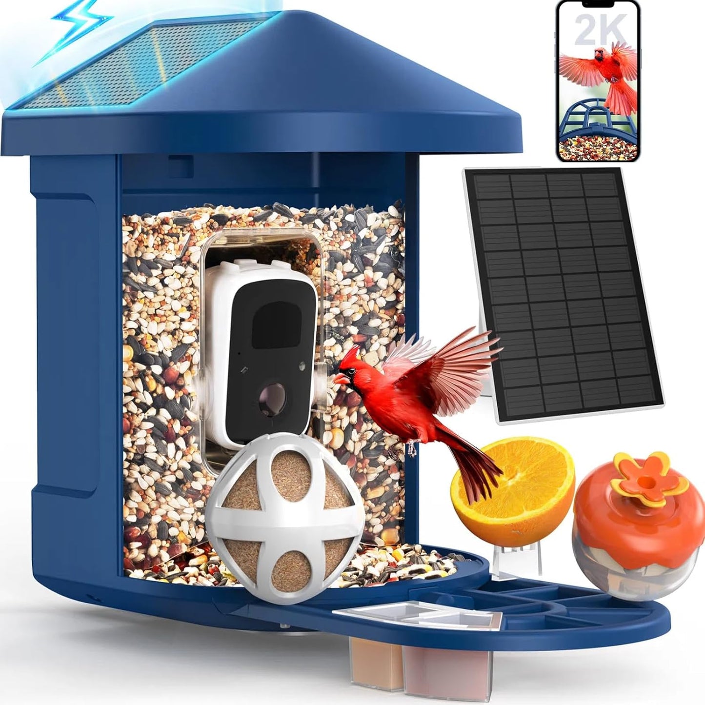 PeckCam® Bird Feeder with Camera with AI Identify 10000+ Birds Species, 3 Solar Panels, 2K Live View, Instant Arrival Alerts, Smart Bird House with Cam, Gift for Bird Lovers