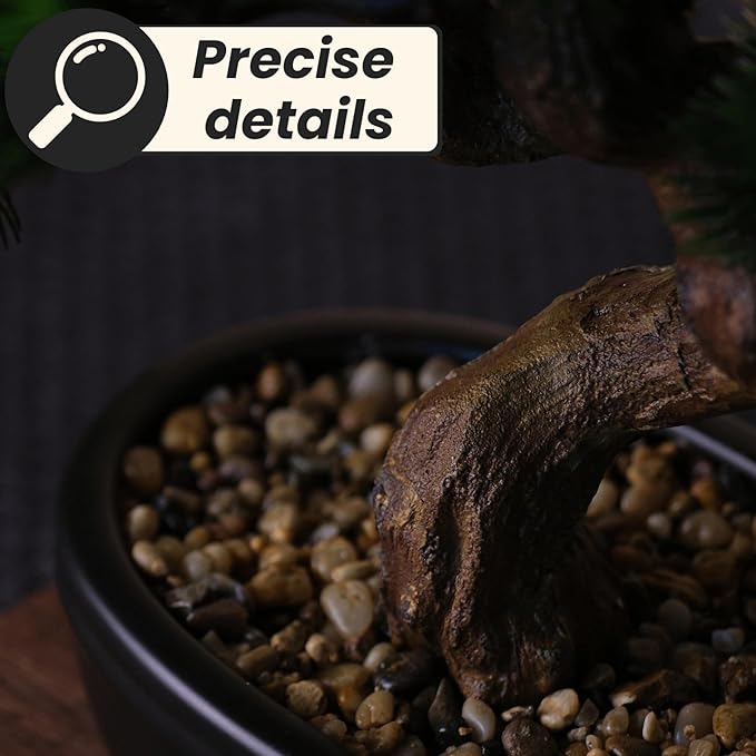 Artificial Bonsai Tree 16" Tall with Realistic Wood and Ceramic Pot Fake Plants Juniper Pine Zen Faux Plants for Home Bedroom Japanese Decor