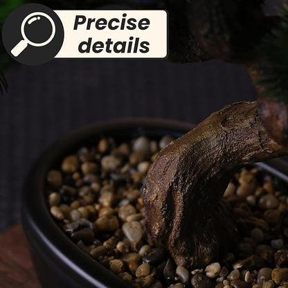 Artificial Bonsai Tree 16" Tall with Realistic Wood and Ceramic Pot Fake Plants Juniper Pine Zen Faux Plants for Home Bedroom Japanese Decor