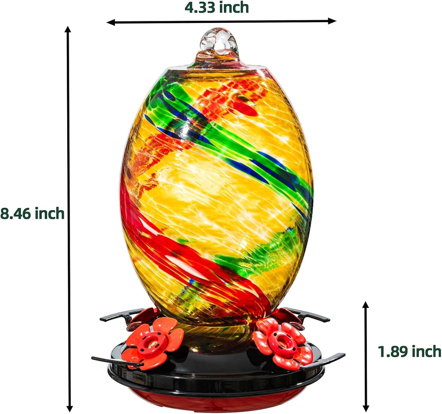 Muse Garden Hummingbird Feeders for Outdoors Hanging, Blown Glass Feeder - Gifts for Mom, Garden Backyard Decor, Unique Idea Women Mothers Day, 27OZ, Ribbon