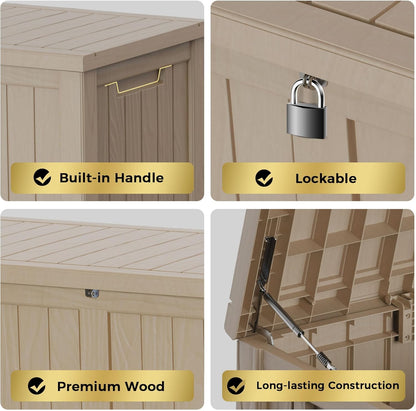 TARKARI 150 Gallon Lockable Resin Deck Box, Waterproof & UV-Resistant Outdoor Storage Box for Outdoor Cushion Storage, Garden Tools & Pool Accessories Storage, Gray