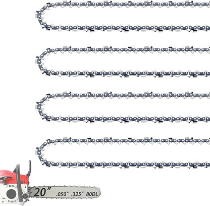 4 Pack 20 Inch Chainsaw Chain for Husqvarna .325" Pitch .050" Gauge 80 Drive Links, Replacement Chains Fit Husqvarna 450 Rancher, 550 XP, 445E, Craftsman, Jonsered and More
