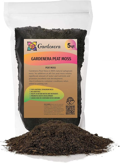 Premium Natural Sphagnum Peat Moss - Gardening Soil Amendment and Carnivorous Plant Soil Media by Gardenera (5 Quart Bag)