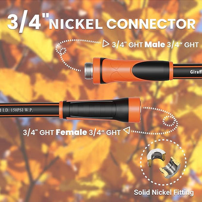 Giraffe Tools Garden Hose 25ft x 5/8", Water Hose Heavy Duty, Flexible, Lightweight Hybrid Hose with Swivel Handle, Male to Female Fittings, Burst 600 PSI