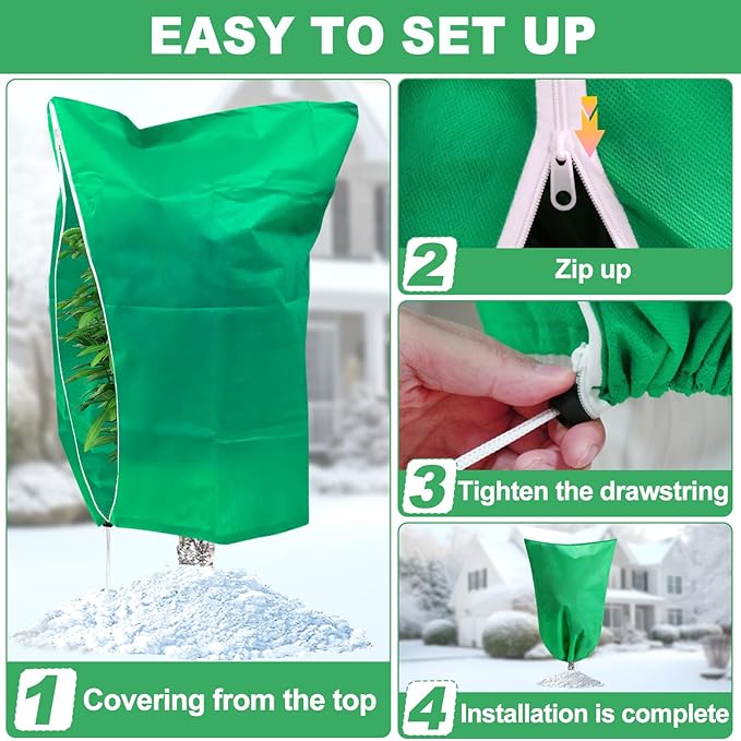 Large Tree Covers for Winter Plant Covers Freeze Protection, 74.8"X 90.5" Frost Covers for Outdoor Plants with Zipper Drawstring, Winter Cold Weather Frost Blankets Shrub Jacket Cover Bags