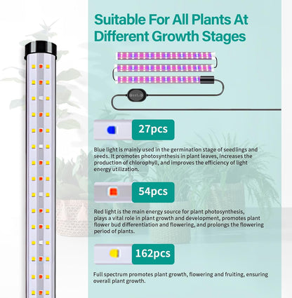Grow Lights for Indoor Plants, 243 LEDs Plant Growing Lights with 3 Color Changing Red Blue Full Spectrum, 48inch Height Standing Indoor Plant Grow Lamp with 6/9/12H Timer for Indoor Plants