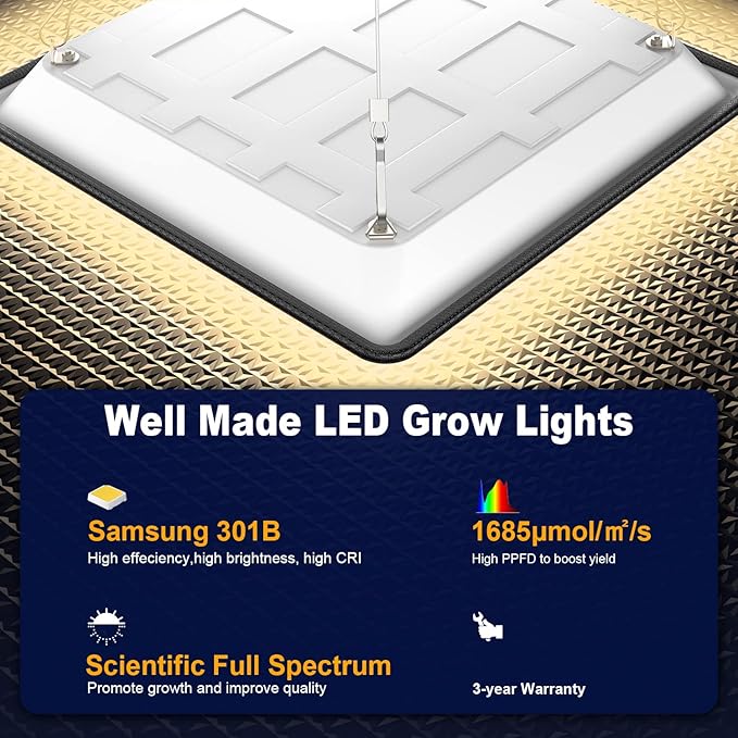 KOSCHEAL KT600 LED Grow Light Use with LM301B LEDs Sunlike Full Spectrum Grow Lights for Seedlings Indoor Plants Veg and Bloom Growing Lamps for 2x2ft Coverage Output 65W±5%