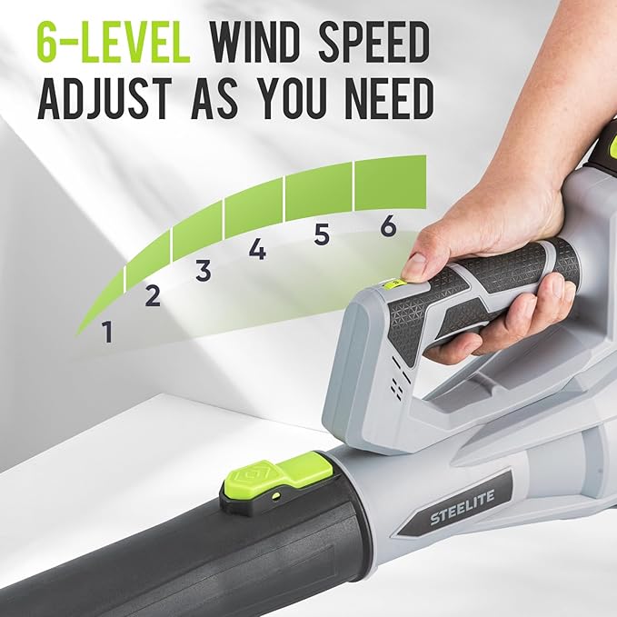 Steelite Leaf Blower Cordless with 2 Battery and Charger, 20V Electric Leaf Blowers, Lightweight Handheld Blower for Lawn Care, Patio, Garden, Grey and Green