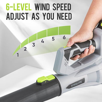 Steelite Leaf Blower Cordless with 2 Battery and Charger, 20V Electric Leaf Blowers, Lightweight Handheld Blower for Lawn Care, Patio, Garden, Grey and Green
