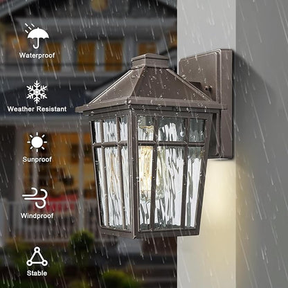 Darkaway Outdoor Sconce Lights Wall Light Fixtures, Exterior Porch Light Outdoor Sconce Anti-Rust Waterproof Aluminum Outside Light with Water Ripple Glass for Patio Yard Doorway Garage