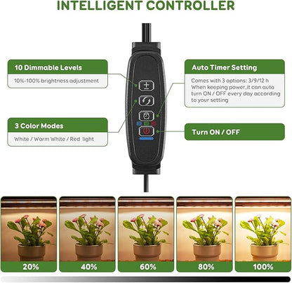 16" LED Grow Light Strips, 240 LEDs Full Spectrum Grow Lights for Indoor Plants with 3/9/12H Timer, 10 Dimmable Sunlike Plant Light for Indoor Greenhouse, Hydroponics, Seedlings (2 Packs)