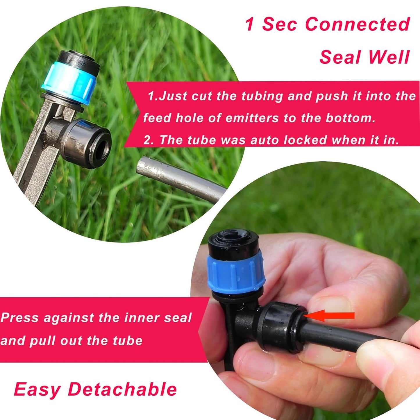 30pcs Drip Irrigation Emitters - Push-to-Quick Connect to 1/4" Tube - Adjustable 360 Degree Drippers Emitters Vortex on 5.5" Stakes-Garden Watering System (Blue Emitters Vortex-30 PCS)