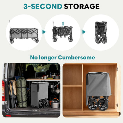 OLIXIS Collapsible Wagon Cart - 440lbs Foldable Extra Long Heavy Duty Utility Wagon with Wheels, Portable Storage Grocery Cart for Camping, Shopping, Sports, Beach, Garden (Grey, 48" L)