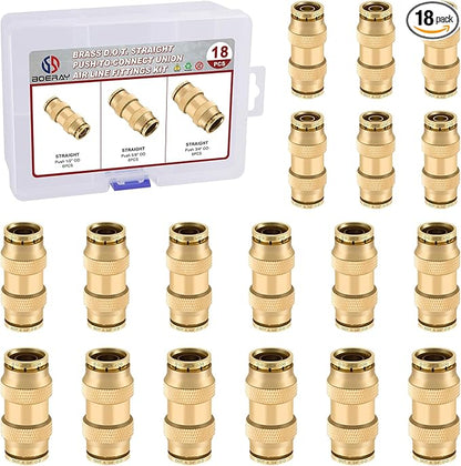 18pcs Quick Connect Brass DOT Air Line Fittings Straight Union 5/8” 3/4” 1/2” Tube Push to Connect Fittings Air Suspension Fittings Straight Air Brake Union Push Lock Pneumatic Air Hose Fitting