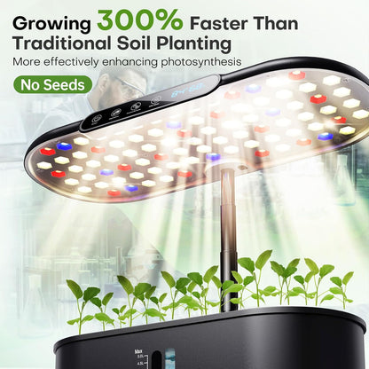 Ahopegarden Hydroponics Growing System kit: 12 Pod Indoor Herb Garden with Smart Environmental Detection，LED Grow Light，LCD Display，Hydroponic Planter for Vegetables，Herb，Lettuce，Home Gardening