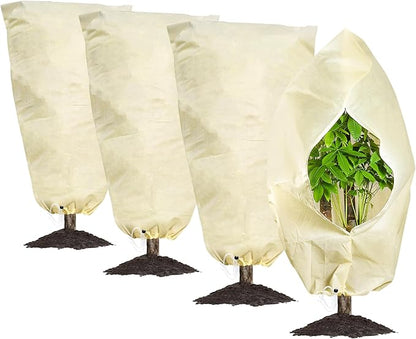 MIXC Plant Covers Freeze Protection, 47.2''×70.8'' Winter Cold Weather Frost Blankets Shrub Jacket with Drawstring Reusable Frost Protection Cloth for Outdoor Plants Fruit Tree Potted (4 Pack)
