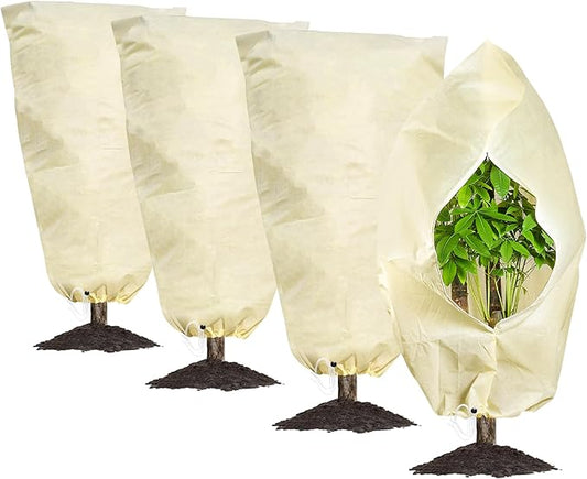 MIXC Plant Covers Freeze Protection, 47.2''×70.8'' Winter Cold Weather Frost Blankets Shrub Jacket with Drawstring Reusable Frost Protection Cloth for Outdoor Plants Fruit Tree Potted (4 Pack)