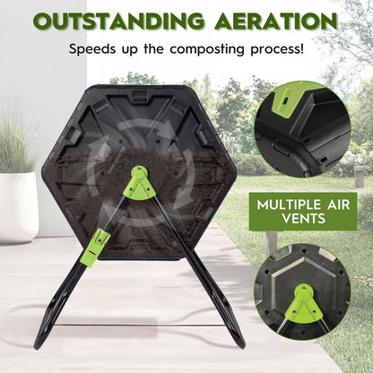 Compost Bin, 21 Gallon Small Composter Tumbler Outdoor Compact Single Rotating Chamber with Sliding Door and Steel Frame, BPA-Free Composting Bin for Garden, Kitchen, and Yard Waste