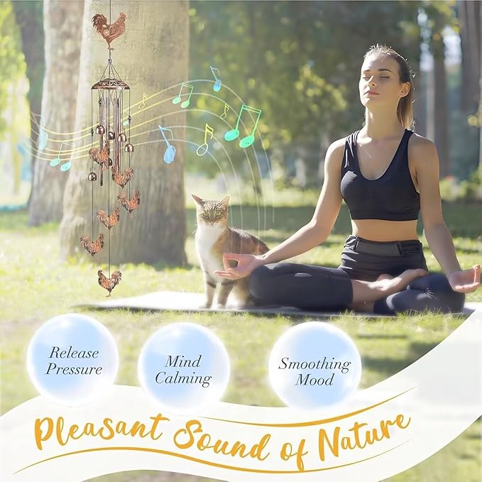 Chicken Wind Chimes for Outside,Gardening Gifts for Chicken Lover，Women，Men，Mom，Birthday Party Decorations,Memorial Gifts,Wind Chimes Outdoors，Indoors，Room，Home，Garden，Patio,Yard,Rooster Decor