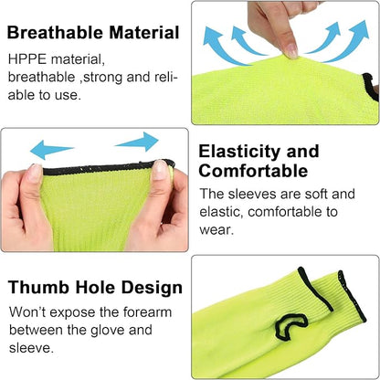 JaGely 6 Pairs Level 5 Cut Resistant Sleeves with Thumb Hole 18 Inches Arm Protection Sleeve Farmer Gardening (Green)