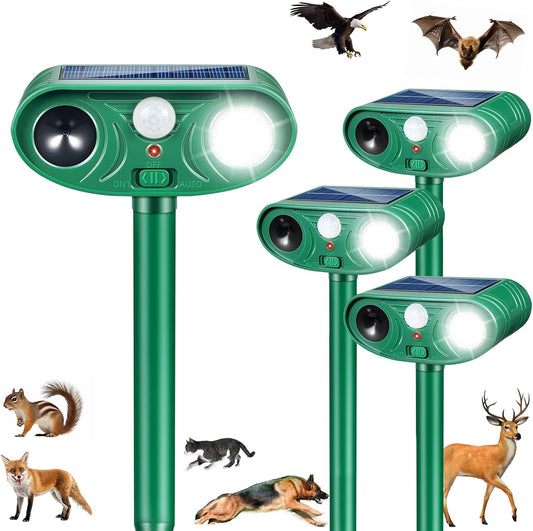 Solar Ultrasonic Animal Repeller Outdoor with Motion Sensor Deer Repellent Devices for Squirrel Repellent Cat Repellent Outdoor Fox Deterrent for Yard