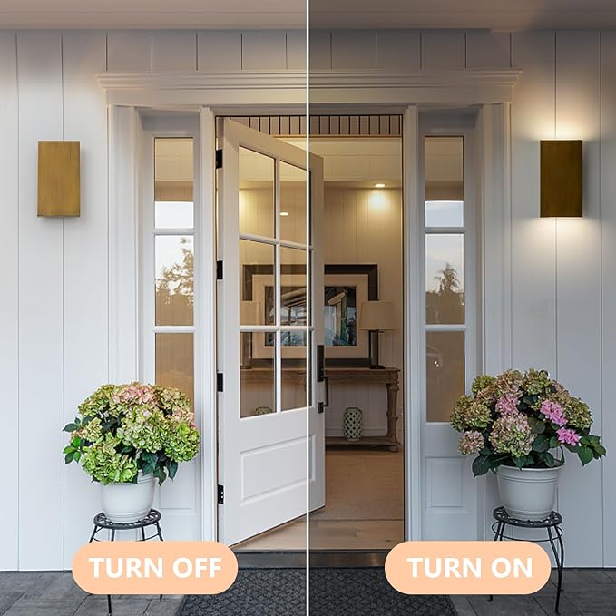 Handmade Gold Up and Down Outdoor Wall Lights 10" LED Patio Wall Light Fixture Rectangle Exterior Lighting Fixtures for House, Porch Entryway Front Door Patio Garage (10W, 3000K/4500K/6000K)