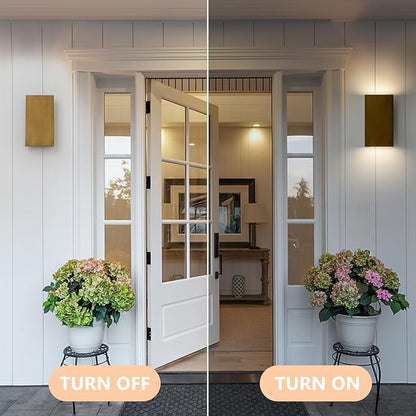 Handmade Gold Up and Down Outdoor Wall Lights 10" LED Patio Wall Light Fixture Rectangle Exterior Lighting Fixtures for House, Porch Entryway Front Door Patio Garage (10W, 3000K/4500K/6000K)