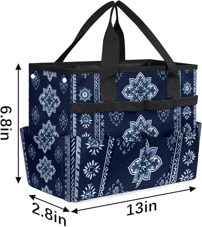Westward Floral Gardening Tool Bag,Heavy Duty Garden Tote Bag,Portable Oxford Gardening Storage Basket Organizer Handbag with Pockets Handle,Hand Tools Gifts for Outdoor Garden Lawn Yard