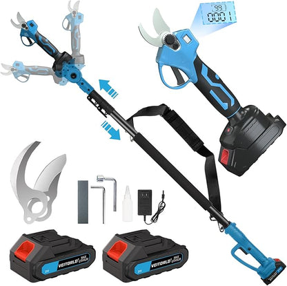 VEITORLD 2-IN-1 Cordless Electric Pole Pruning Shears, 15ft Reach, 1.2" Cutting Diameter, Battery Powered with 2 * 2.0Ah, Brushless Motor for Garden Tree Trimming, Gifts for Men Dad Him Christmas