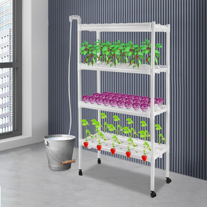 Hydroponics Growing System with Water Pump and Timing, 4 Layers Hydroponic Vegetable Growing Kit 108 Sites Food-Grade PVC-U Pipes for Fruits, Vegetables, Herbs