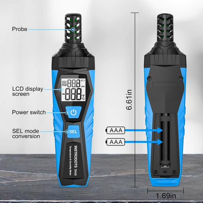 Temperature Humidity Meter - Handheld Thermometer Hygrometer with Ambient, Dew Point, Wet Bulb, High Precision Wet Bulb Thermometer, Dual Display Temperature & Humidity with LCD Backlight