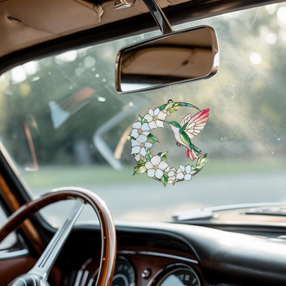 Hummingbird Crescent Moon Acrylic Suncatcher Stained Glass Effect Window Car Hanging Christmas Ornament Indoor Outdoor Decor Garden Sun Catcher Gift for Bird Lover for Women Mom Grandma