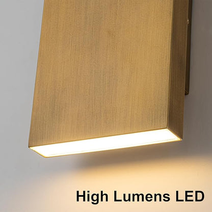 Handmade Gold Up and Down Outdoor Wall Lights 10" LED Patio Wall Light Fixture Rectangle Exterior Lighting Fixtures for House, Porch Entryway Front Door Patio Garage (10W, 3000K/4500K/6000K)