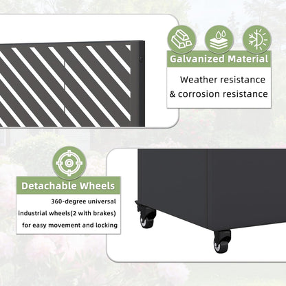Casaphoria Metal Raised Garden Bed with Trellis and Wheels, 72"x47"x16" Planter Box for Climbing Plants, Vegetables & Vines, Features Drainage Holes and Privacy Screen, Black(Parallel&Louvered)