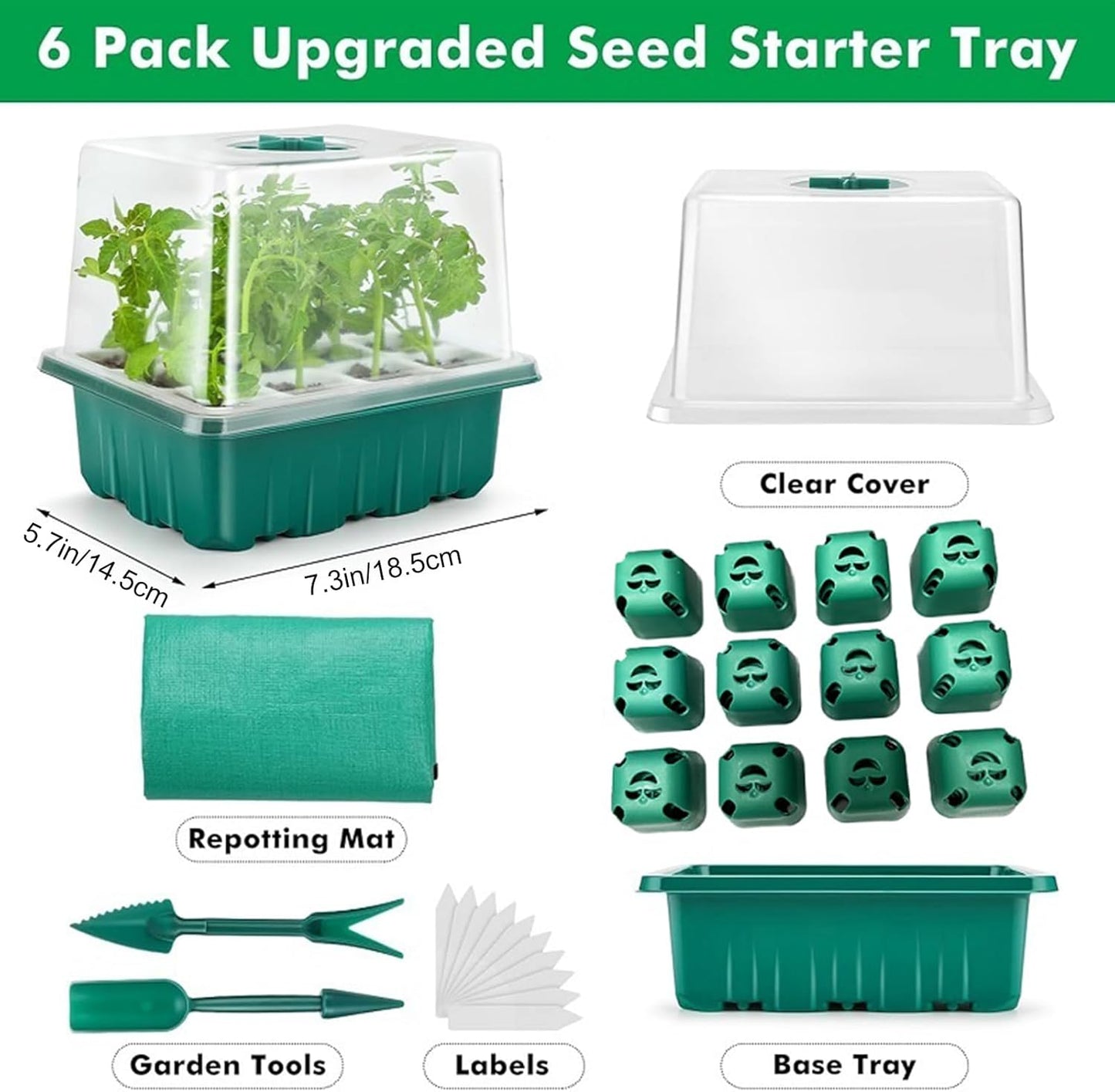 Seed Starter Tray, Seed Starting Trays with Adjustable Ventilation Humidity Planting Pot Plant Starter Kit Greenhouse Propagator Biodegradable Seedling Germination Trays (Green)