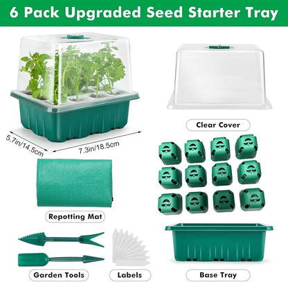 Seed Starter Tray, Seed Starting Trays with Adjustable Ventilation Humidity Planting Pot Plant Starter Kit Greenhouse Propagator Biodegradable Seedling Germination Trays (Green)