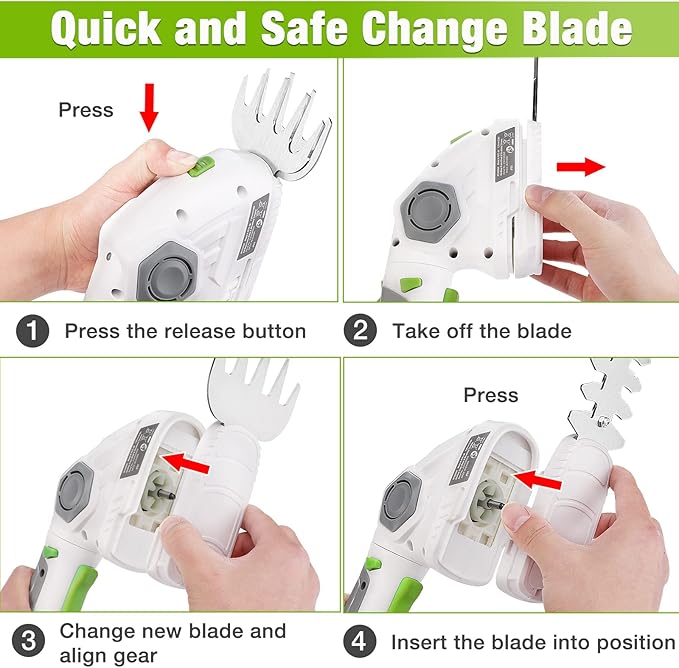 WORKPRO Cordless Grass Shear & Shrubbery Trimmer - 2 in 1 Handheld Hedge Trimmer 7.2V Electric Grass Trimmer Hedge Shears/Grass Cutter 2.0Ah Rechargeable Lithium-Ion Battery and USB Cable Included