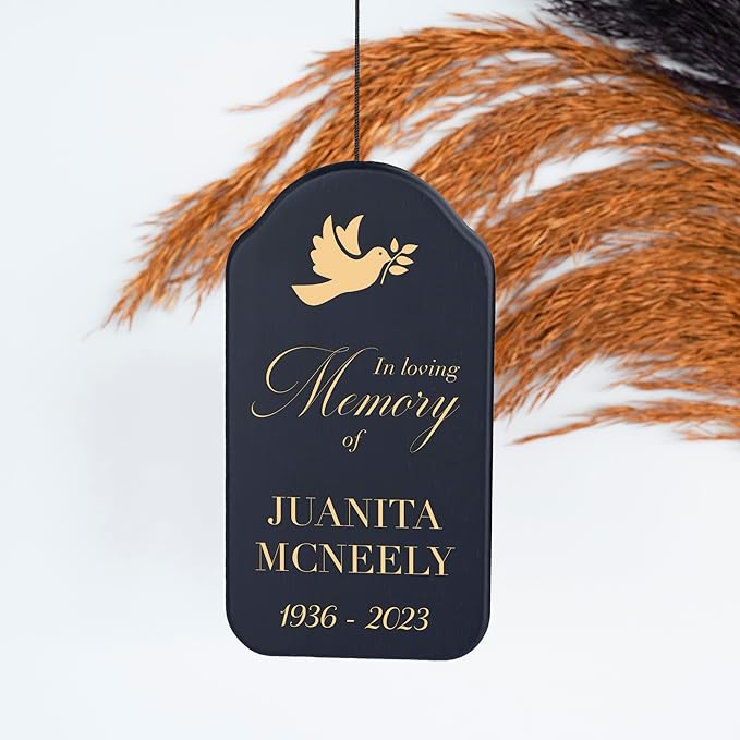 Memorial Wind Chime Personalized with Name & Date, in Loving Memory - Sympathy Gifts - Keepsake Loss of Beloved One - Listen to The Wind and Think of Me Wind Chime - Black