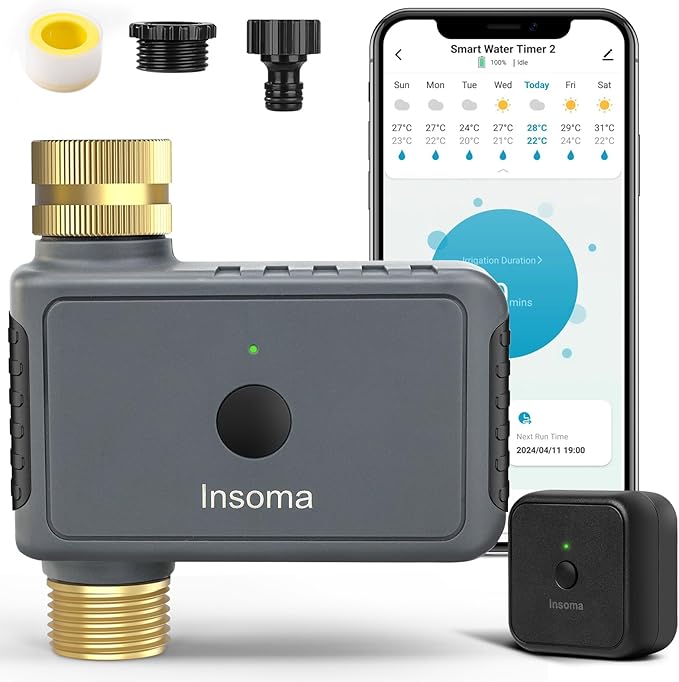 Insoma WiFi Hose Timer - Brass Inlet & Outlet, Voice/App Control Sprinkler Timers with Rain Delay/Manual/Auto Mode, Smart Water Timer for Garden/Lawn/Yard Work with Alexa & Google Home, Energy Saving