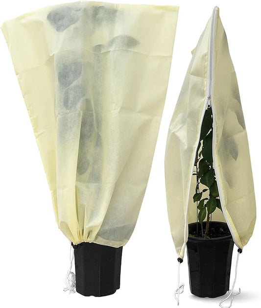 Plant Covers Freeze Protection, 2 Packs 23''W x 30''H Frost Protection Covers with Zipper & Drawstring, Winter Frost Cloth for Potted Plants, Outdoor Plant Blankets for Cold Weather