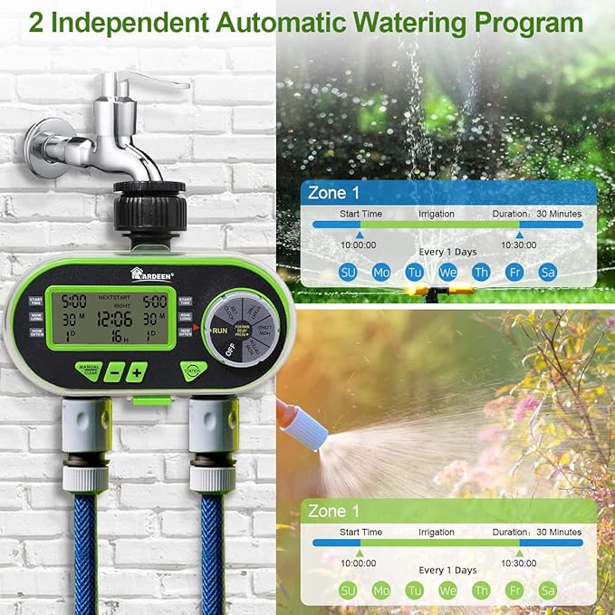 2 Outlet Garden Digital Electronic Water Timer Irrigation Controller for Garden Yard, Green